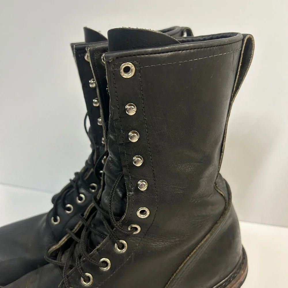 Red Wing 218 Logger Boots Black Leather Mens 9 D Vibram Sole Work Boots
